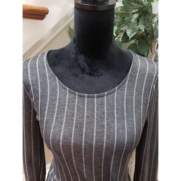 Spring Haze Women Gray Striped Rayon Long Sleeve Round Neck Knee Length Dress S - Picture 2 of 13